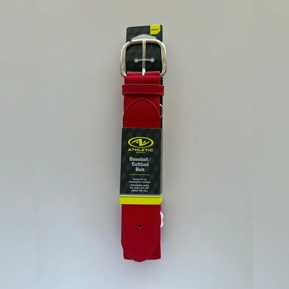 ATHLETIC works Red Baseball/Softball Belt with silver buckle (UNISEX)